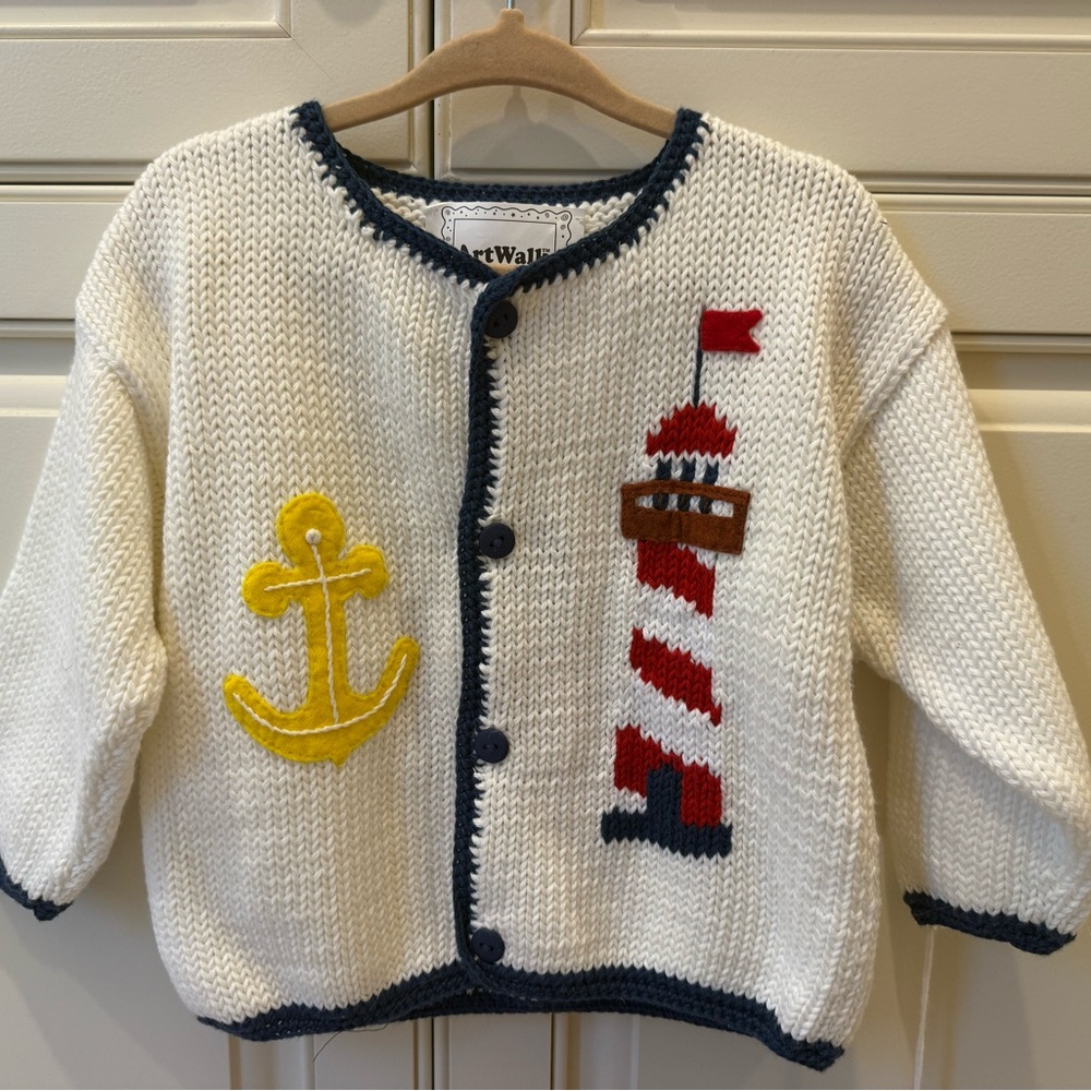 Nautical Toddler Cardigan with Anchor and Lighthouse Design
